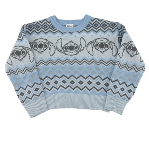 Disney Stitch Kinder Pullover Blau Fair Isle Herzen Muster S (6-6X) Neu Mit Etikett - Bild 1 von 6
