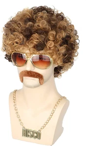 Men Wigs 70S 80S Disco Hippies Afro Wig Short Curly Male Wigs Blonde Mixed Brown - Picture 1 of 12