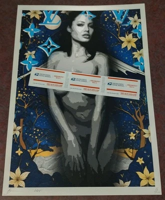 DEATH NYC ltd ed signed graffiti street art print 45x32cm Sexy Angelina Jolie - Image 1 of 3