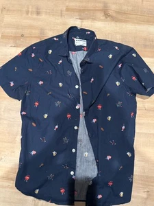 Express Short Sleeve Blue Button Down 4th Of July BBQ America Mens l Medium - Picture 1 of 3