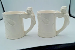 2 VINTAGE FITZ & FLOYD ART NOUVEAU WINGED FAIRY COFFEE CUP MUG + STICKER NEW NOS - Picture 1 of 8