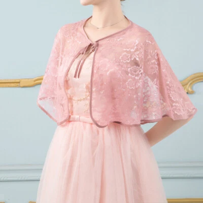 Dama Chic Encaje Frente Abierto Encogido de hombros Recortado Bolero Capa Lazos Boda Fiesta Bufanda Foto 1 de 4