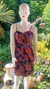 HEAVEN Black Multi Pixel Look Floral Print Strappy Dress [Small 14] - Picture 1 of 1