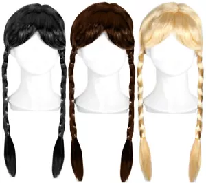 Double Plait Wig With Fringe Ladies Fancy Dress Costume Accessory Womens - Picture 1 of 7