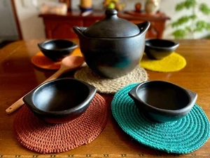 SET Tontopf zum Kochen mit Deckel Kasserolle 3 Liter und 4 Suppenschüssel 17 Oz - Bild 1 von 12