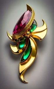 8 CT Lab Ruby 925 Sterling Silver Leaf Enamel Brooch - Picture 1 of 2