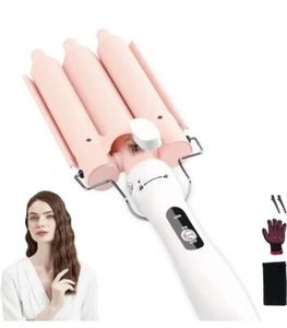 Three Barrel Curling Iron Wand Dual Voltage Hair Crimper, 1 Inch Ceramic Tourmal - Picture 1 of 5