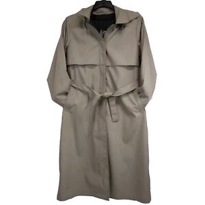 London Fog Women's Size 12 Petite Hooded Lined Trench Coat Beige Classic Button