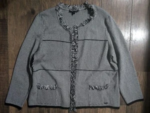 Picadilly Women's Houndstooth Cardigan w/ Frayed Hem Accents & Pockets Size XL - Picture 1 of 16