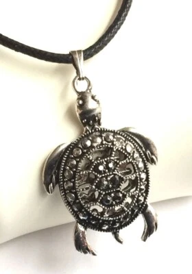 Collar Tortuga Vida Marina Plateado Náutico 22" X-Long Island Talla Grande Chapado Foto 1 de 4