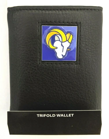 NFL Los Angeles Rams Fine Grain Leather Trifold Wallet Metal Team Logo Cover