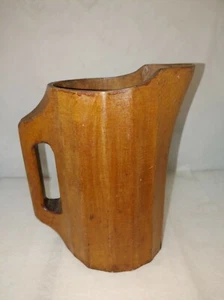 RARE 19TH CENTURY PRIMITIVE WOODEN 8 1/2" NOGGIN PITCHER ANTIQUE - Picture 1 of 8