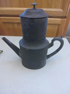 RARE ANTIQUE PRIMITIVE TIN COFFEE POT PERCOLATOR 11 INCH COMPLETE - Picture 1 of 10