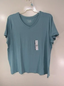 New Womens Time and Tru V Neck T Shirt Size XXXL 22 Blue Pull Over Short Sleeve - Picture 1 of 4