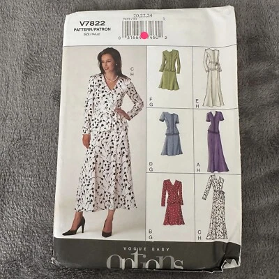 Vogue V7822 Sewing Pattern 20-24 Misses Top Midi Skirt Dress Princess Seams Y2K - Image 1 of 4