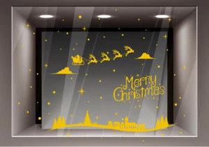 Vetrofania natalizie Adesivi vetrina slitta di natale per vetrine adesivo Oro - Foto 1 di 3