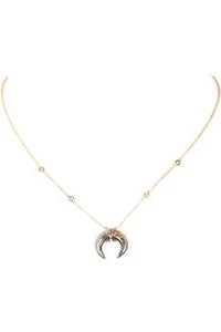 JACQUIE AICHE DOUBLE HORN 14K ROSE GOLD, ABALONE AND PAVE DIAMOND NECKLACE - Picture 1 of 8