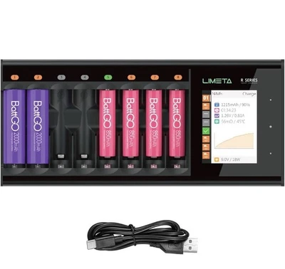 Limeta R8 Smart Batterieladegerät für AA und AAA Intelligentes Schnellladen 8 Steckplätze - Bild 1 von 4
