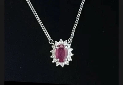 "Collar Estate de 15 piedras preciosas de platino con diamantes rubí 15,7""" Foto 1 de 4
