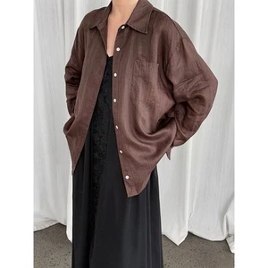 Camisa Tencel Ramie Protector Solar Para Mujer Nueva Suelta Informal Pecho Único Top Blusa - Imagen 1 de 26
