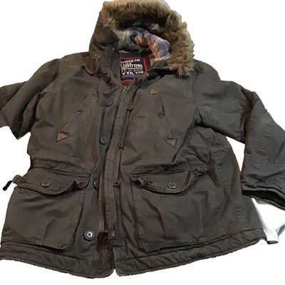 Men American Eagle Outfitters Sz XXL Hooded Fx Fur Barn Chore Coat Green Jacket - Image 1 of 4