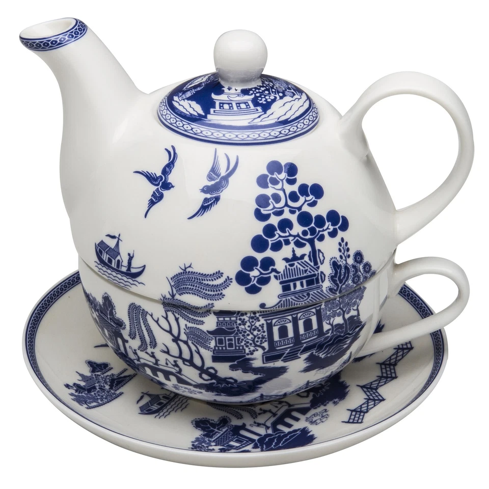 Grace Teaware Porcelain 4-piece Tea for One Blue Willow