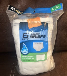 Hanes Boys Briefs White 6-Pk Large 14-16 Tagless Cool Comfort Fabric NEW - Picture 1 of 2