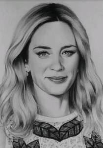 Emily BLUNT ♥ Portrait - Drawing ♥ A3 ♥ B/W ❤️ Excellent - Picture 1 of 1