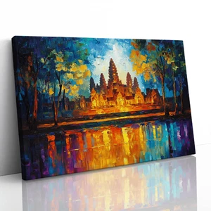 Angkor Wat Leonid Afremov Inspired Canvas Framed Print Picture Wall Art - Picture 1 of 29