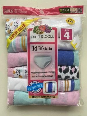 Paquete de 12 ropa interior de bikini Fruit of the Loom para niña talla 4 100 % algodón abierto nuevo Foto 1 de 4