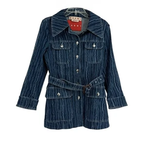 MARNI Jeansjacke Gr. 42 (US 6) Jeans Wellen-Print Safari Mantel Gürtel Baumwolle - Bild 1 von 14