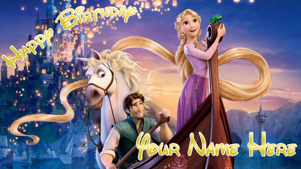 Banner de cumpleaños personalizado 4 pies x 2 pies enredado, Disney, Rapunzel Foto 1 de 1
