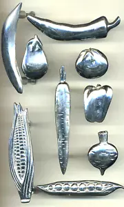 9 glänzende silberne Chrom Gemüseschrank Schublade Griffe Knöpfe Mais Erbsen Karotte usw. - Bild 1 von 9