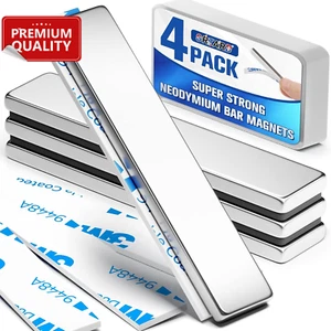 4-Pack Neodymium Magnet Bars – Strong Rare Earth Magnets w/ Adhesive Strips - Picture 1 of 12