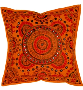 Ethnic Cotton Throw Pillow Cover 16x16 Embroidered Mirrored Cushion Cover - Picture 1 of 5