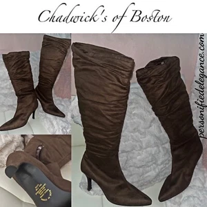NEW Chadwick's of Boston Brown Faux Suede Scrunch Knee High Boots 11M $79 - Picture 1 of 15
