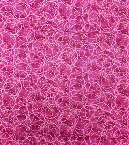 Laura Wagner Fabric Circles & Gold Accents 31" x 41" Hot Pink Fabric 100% Cotton - Picture 1 of 2