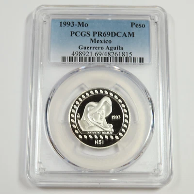 1993 Mo PCGS PR69 DCAM - MEXICO - SILVER Guerrero Aguila Peso Coin #51278A - Image 1 of 2