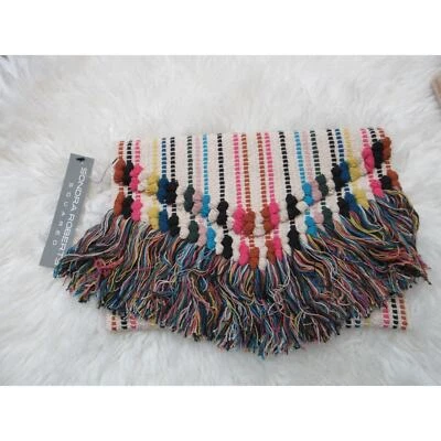 NWT Sondra Roberts Squared Fringe BOHO Envelope Purse Woven Clutch - Image 1 of 4