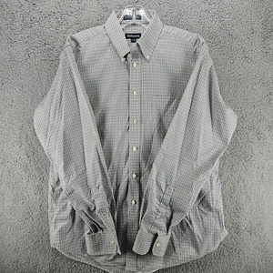 Hathaway Long Sleeve Button Shirt Men's Size 16-35 White Blue Plaid Made in USA - Picture 1 of 7