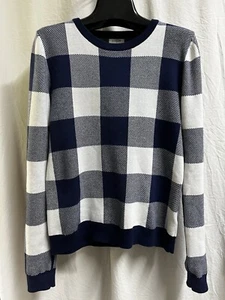 J. Maglione Crew Teddie taglia S a quadri blu navy panna morbido vecchio denaro preppy - Foto 1 di 8