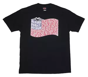 Men's HARLEY DAVIDSON Black Cotton AMERICAN FLAG MOTTOS Milwaukee WI T-Shirt L - Picture 1 of 6
