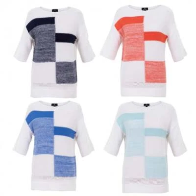 Marble Women's Round Neck Knit Sweater | Navy, Ice Blue, Black or Orange | 7025 - Image 1 of 2