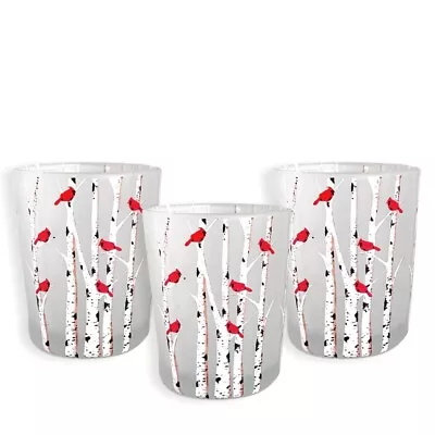 Cardinal Candle Votive Holders - Red Cardinals on Birch Tree Branches #9735 - Image 1 of 4