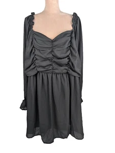 Andree By Unit Women's Black Ruched Sheer Sleeve Sweetheart Neck Dress New 3XL - Picture 1 of 12