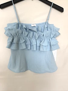 Sienna Sky Damen Top Trägertop Gr. L blau Rüschen Hängerchen Träger Retro Preppy Club Wear - Bild 1 von 12