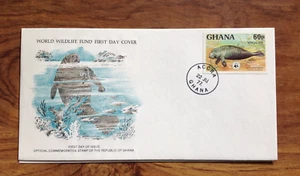 1977 WWF Manatee  First Day Cover , Ghana  pmk with insert. Free UK P&P - Picture 1 of 3
