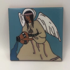 Native American Maiden Angel Wings Art Tile Trivet Italy 6”x6” - Picture 1 of 3