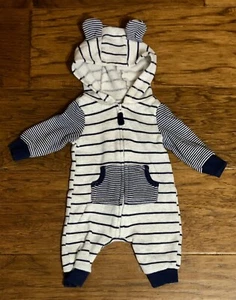 Newborn Carter's Romper Outfit 6mo Blue & White Stripped - Picture 1 of 4
