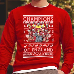 Liverpool Champions Of England 2025 Christmas Jumper Santa Hat Adults Kids Sizes - Picture 1 of 2
